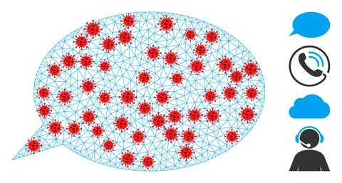 Polygonal Mesh Message Cloud Pictogram with Coronavirus Elements イラスト素材