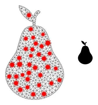 Polygonal Mesh Pear Icon with Virus Nodes Illustrazione stock