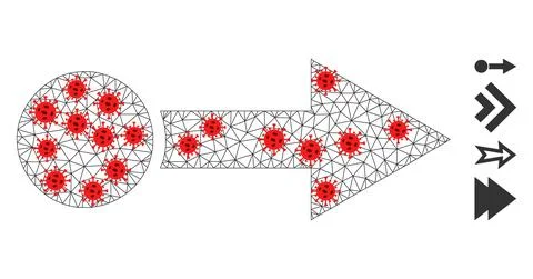 Polygonal Mesh Pull Right Pictogram with Pathogen Centers 스톡 일러스트