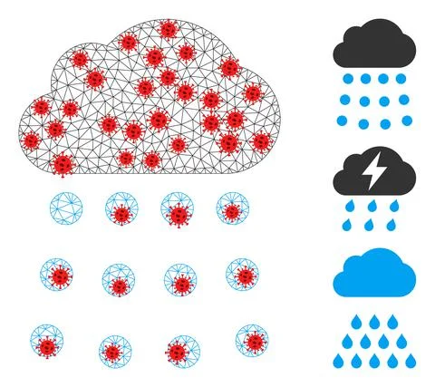 Polygonal Mesh Rain Cloud Icon with Covid Centers Stock Illustration