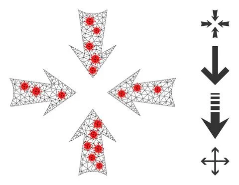 Polygonal Mesh Reduce Arrows Icon with Pathogen Nodes Illustrazione stock