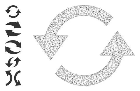 Polygonal Mesh Refresh Arrows Icon with Simple Symbols Stock Illustration