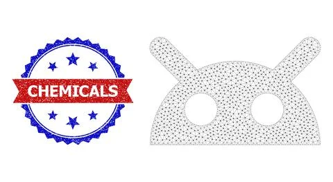 Polygonal Mesh Robot Head Icon and Textured Bicolor Chemicals Watermark Stock Illustration