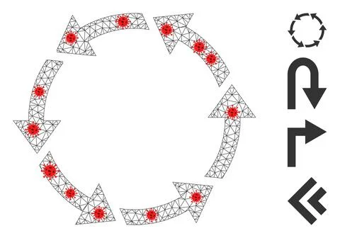 Polygonal Mesh Rotate Ccw Icon with Pathogen Nodes Illustrazione stock