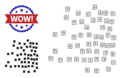 Polygonal Mesh Scattered Square Particles Icon and Unclean Bicolor Wow! Seal 库存插图