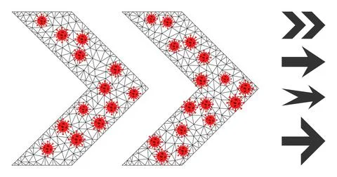 Polygonal Mesh Shift Right Icon with Infection Items Illustrazione stock