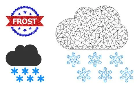 Polygonal Mesh Snow Cloud Icon and Distress Bicolor Frost Stamp Seal Illustrazione stock