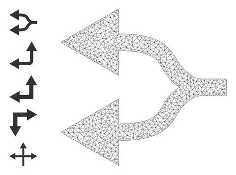 Polygonal Mesh Split Arrows Left Icon with Simple Glyphs Illustrazione stock