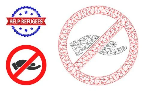 Polygonal Mesh Stop Asking Hand Icon and Textured Bicolor Help Refugees Seal Illustrazione stock