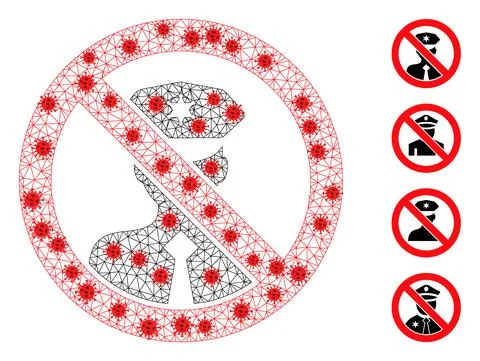 Polygonal Mesh Stop Policeman Icon with Pathogen Elements Stockillustratie