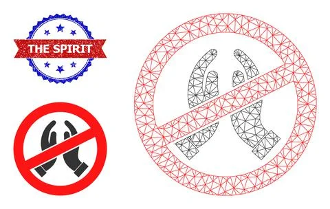 Polygonal Mesh Stop Praying Hands Icon and Textured Bicolor The Spirit Stamp Stock Illustration