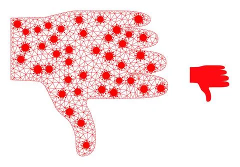 Polygonal Mesh Thumb Down Icon with Infection Nodes Stock Illustration