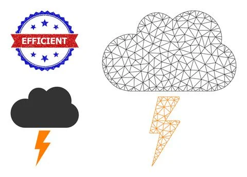 Polygonal Mesh Thunderstorm Cloud Icon and Grunge Bicolor Efficient Watermark Stock Illustration