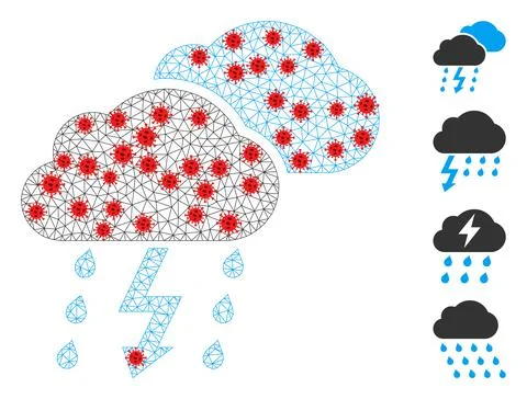 Polygonal Mesh Thunderstorm Pictogram with Infectious Elements Illustrazione stock