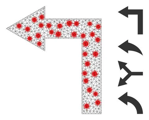Polygonal Mesh Turn Left Icon with Infectious Nodes Illustrazione stock