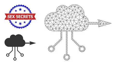 Polygonal Mesh VPN Cloud Icon and Scratched Bicolor Sex Secrets Stamp Stock Illustration