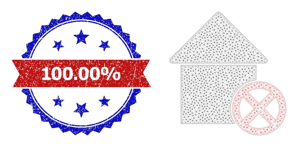 Polygonal Mesh Wrong House Icon and Scratched Bicolor 100.00 percent Watermark Stock Illustration