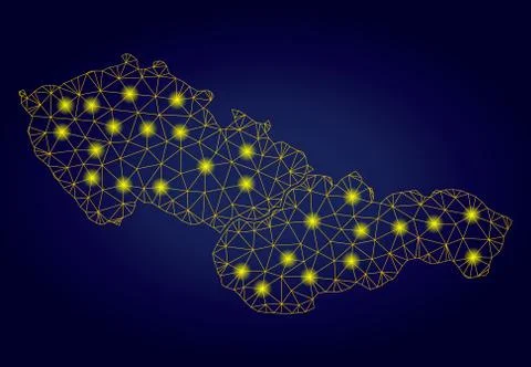 Polygonal Mesh Yellow Czechoslovakia Map with Bright Light Spots Illustrazione stock