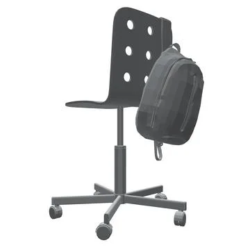 Polygonal model of a backpack hanging on a chair isolated on a white background. Illustrazione stock