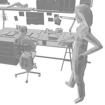 Polygonal model of children room with table and many interior objects. Father, イラスト素材