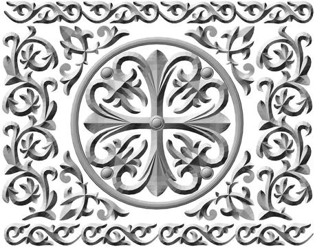 Polygonal model of a decorative rectangular ornament isolated on a white Stock Illustration