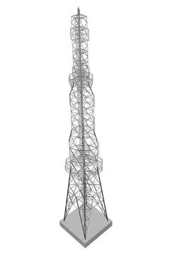 Polygonal model of a high communication tower isolated on a white background. Stock Illustration