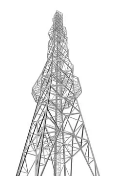 Polygonal model of a high communication tower isolated on a white background. Stock Illustration