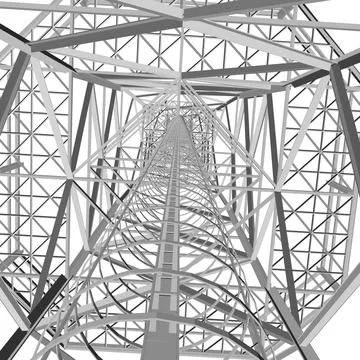 Polygonal model of a high communication tower isolated on a white background. Stock Illustration