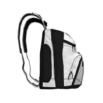 Polygonal model of a large backpack isolated on a white background. Side view Stockillustratie