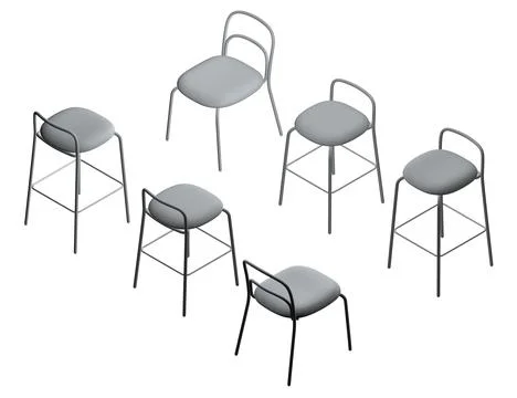 Polygonal model Vector illustration Bar stool icons set. Chair bench. Club Stock Illustration