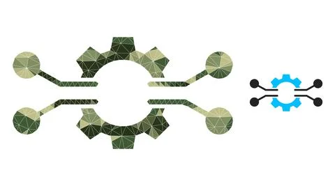 Polygonal Mosaic Gear Electronics Integration Icon in Camo Army Color Hues Stockillustratie
