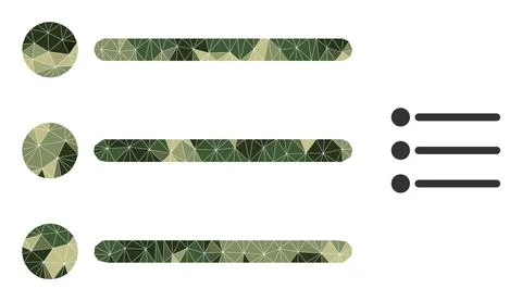 Polygonal Mosaic List Items Icon in Camo Army Color Hues Stock Illustration