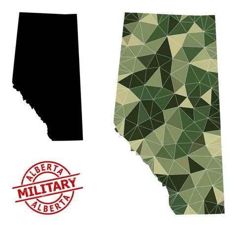 Polygonal Mosaic Map of Alberta Province and Grunge Military Seal Stock Illustration