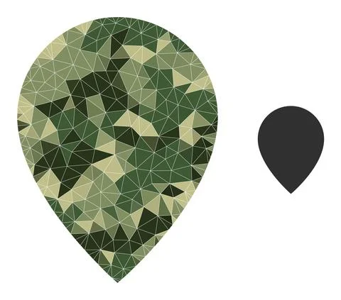 Polygonal Mosaic Map Marker Icon in Camouflage Military Color Hues Stock Illustration