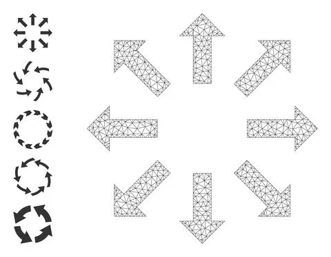 Polygonal Net Explode Arrows Icon with Simple Glyphs Stock Illustration