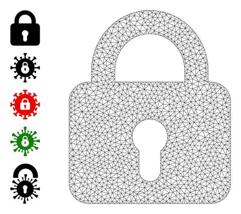 Polygonal Net Lock Icon with Simple Symbols イラスト素材