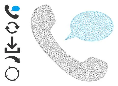 Polygonal Net Phone Message Icon with Simple Symbols Stock Illustration