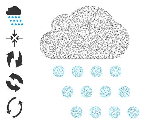Polygonal Net Rain Cloud Icon with Simple Glyphs Stock Illustration