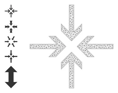 Polygonal Net Reduce Arrows Icon with Simple Pictograms Stock Illustration