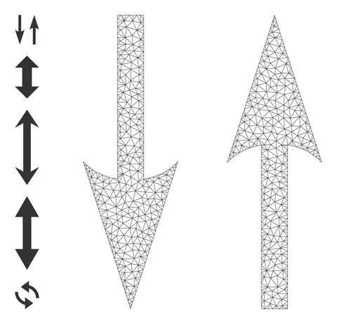 Polygonal Net Vertical Exchange Arrows Icon with Simple Symbols Stock Illustration