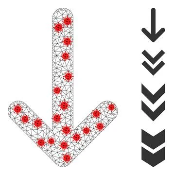 Polygonal Network Arrow Down Icon with Virus Elements Ilustración de archivo