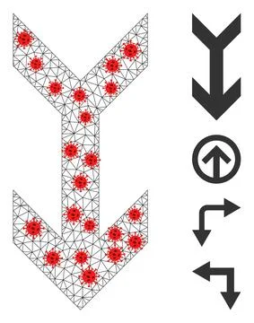 Polygonal Network Arrow Down Pictogram with Coronavirus Nodes Illustrazione stock