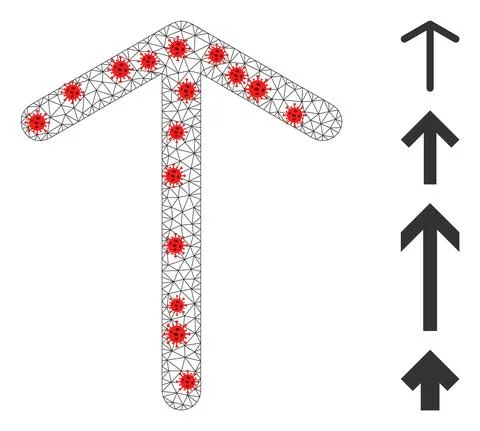 Polygonal Network Arrow Up Icon with Coronavirus Nodes 库存插图