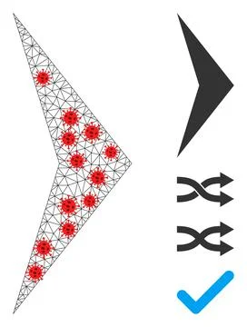 Polygonal Network Arrowhead Right Icon with Covid Elements Illustrazione stock