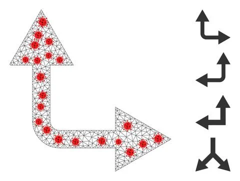 Polygonal Network Bifurcation Arrow Right Up Pictogram with Pathogen Elements Illustrazione stock