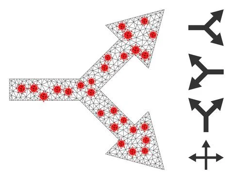 Polygonal Network Bifurcation Arrow Right Icon with Covid Centers 스톡 일러스트