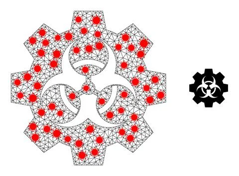 Polygonal Network Biohazard Industry Icon with Coronavirus Nodes Illustrazione stock