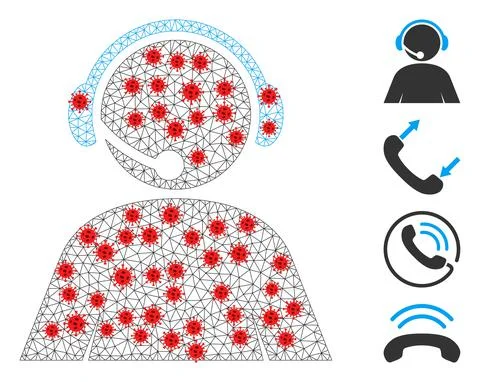 Polygonal Network Call Center Operator Pictogram with Virus Elements Stock Illustration