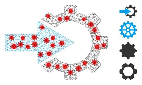 Polygonal Network Cog Integration Icon with Infection Nodes 库存插图
