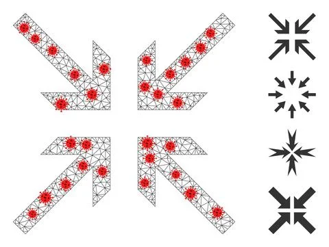 Polygonal Network Collide Arrows Pictogram with Covid Elements Ilustración de archivo